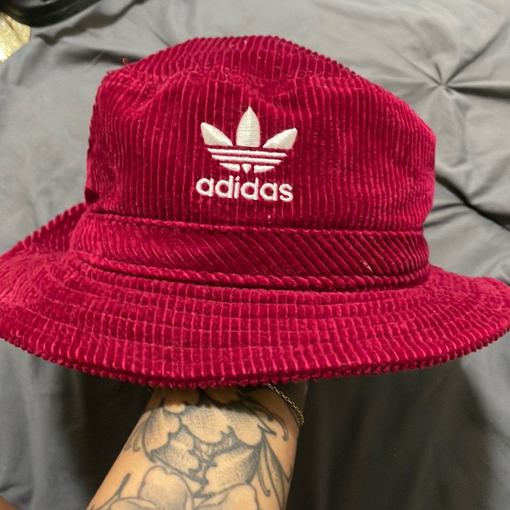 Adidas velvet red bucket hat